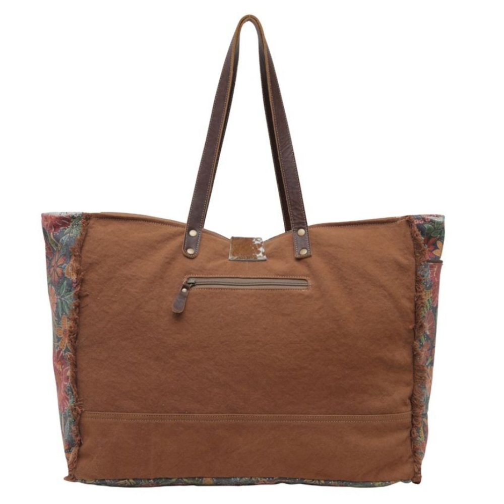 NWT Myra Bag Boho Leather & Floral Canvas Weekender Travel Bag - Picture 4 of 10